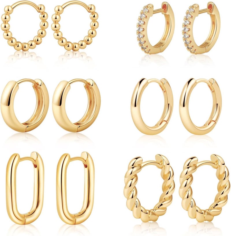 MIDEEO Gold/Sliver Chunky Hoop Earrings Set for Women, 14K Gold Plated Twisted Huggie Hoop Earring Hypoallergenic Thick Open Lightweight Chunky Hoop Earrings Jewelry for Gifts - Image 1